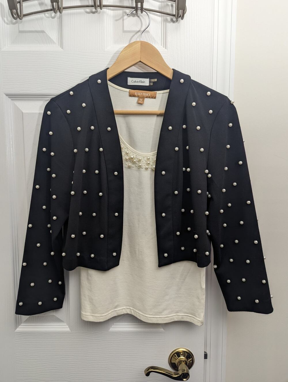 Calvin Klein Sweater Shrug And Ellen Tracy Top Pearl Bejeweled Wedding Formal